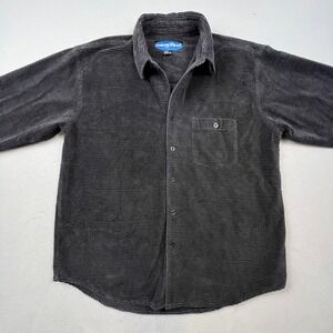 Wear First Corduroy Shirt Men XL Gray Horizontal Ribbed Long Sleeve Casual Retro